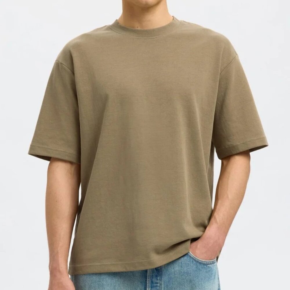 Selected Homme Olive Dropped Shoulders T-Shirt